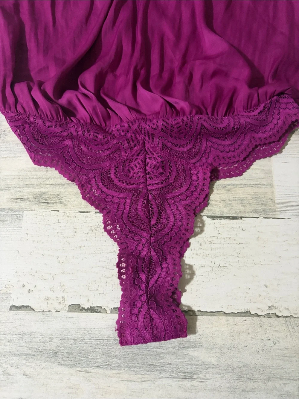Free People Magenta Lace-Trim Satin-Look Bodysuit Size M